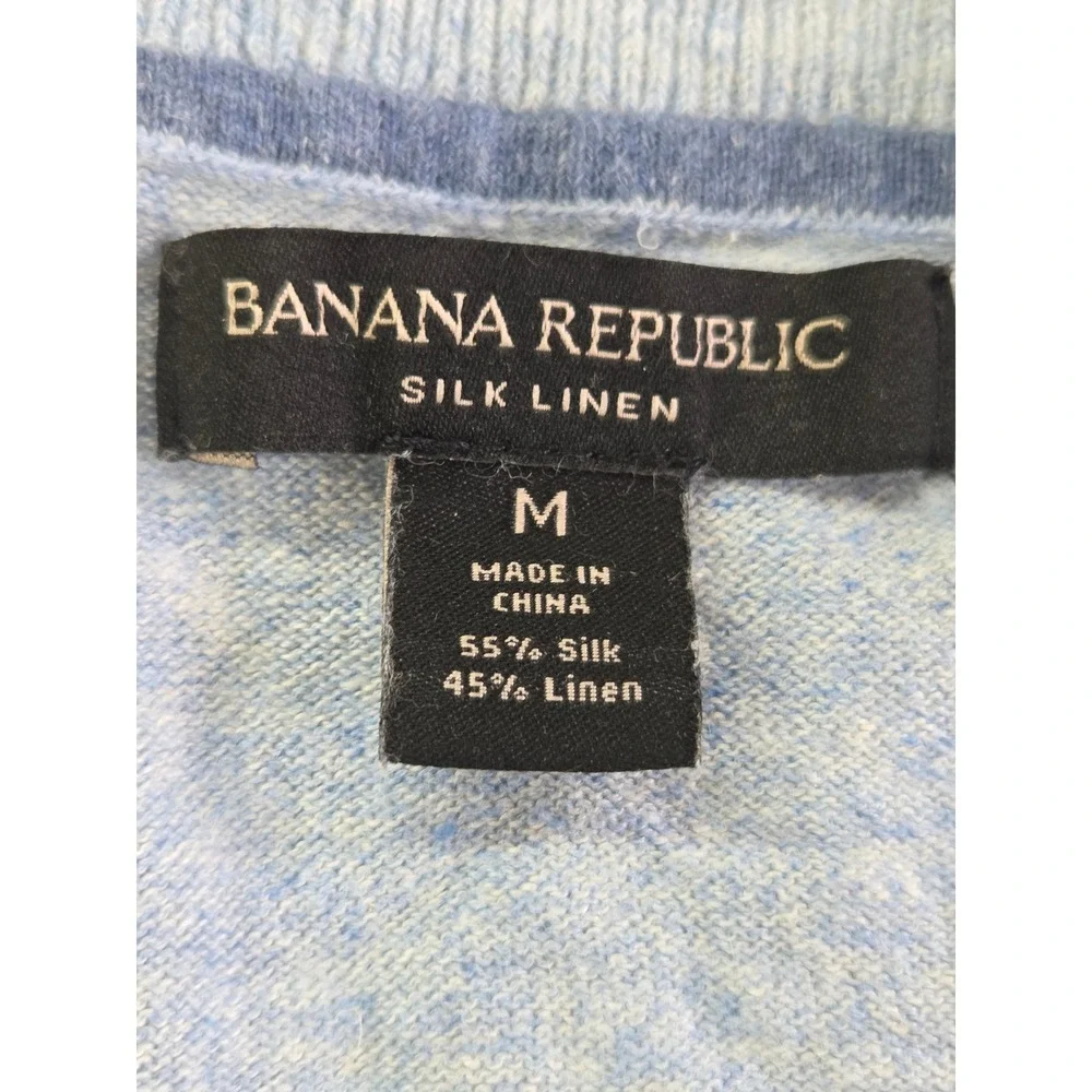 Banana Republic Sweater Men Medium Blue Silk Linen Crewneck Pastel Preppy Beach